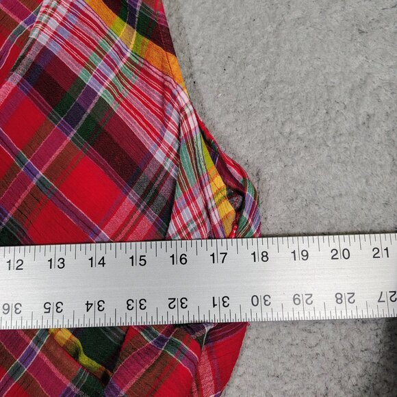 Lauren Ralph Lauren Midi Dress Women's 12 Red Multi Plaid Crinkle Surplice Neck - Picture 5 of 11
